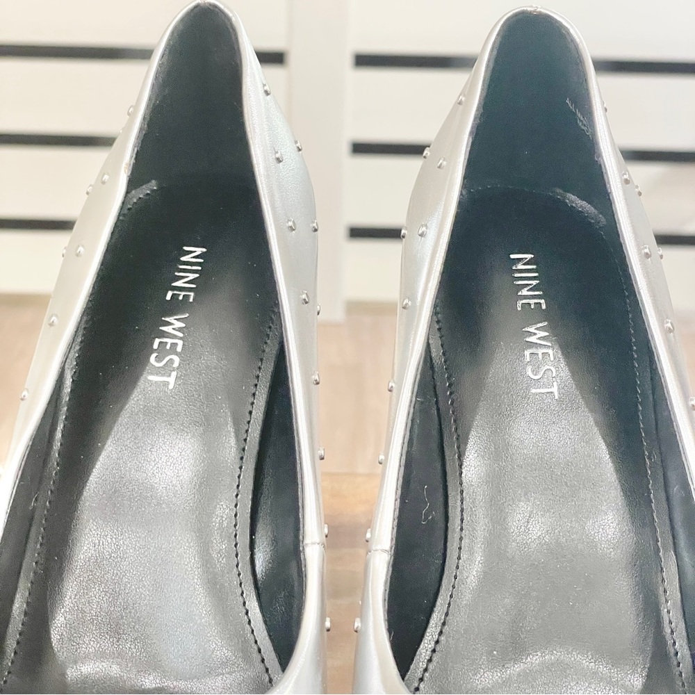 Nine West metallic silver retro pointed toe studded heels - Picture 7 of 9